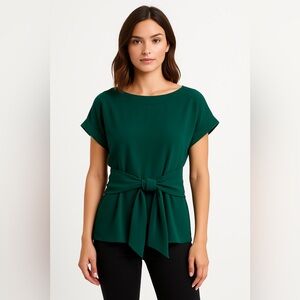 Women’s West Kei Julianna Cuffed Sleeve Emerald Green Tie Front Blouse Top